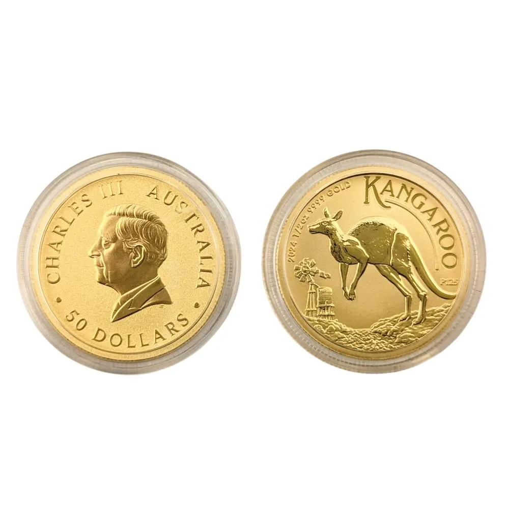 黃金金幣2024澳洲袋鼠金幣1/2oz(黃金金條)