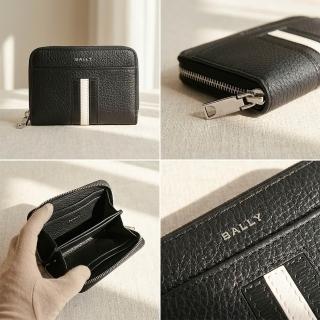 【BALLY】BALLY 荔枝紋小牛皮Ribbon系列4卡拉鍊式卡夾零錢包(黑)