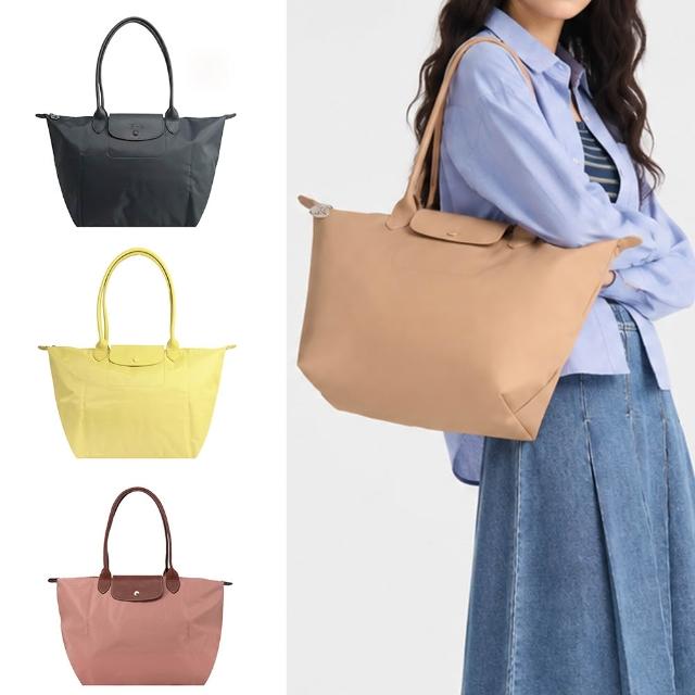 【LONGCHAMP】經典原創/刺繡長把再生尼龍摺疊肩背水餃包(大/多色選)