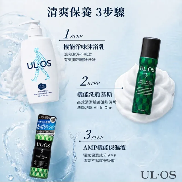【ULOS】潔淨保養三件組禮盒 (沐浴乳、洗顏慕斯、保濕液) 中秋節 中秋禮盒
