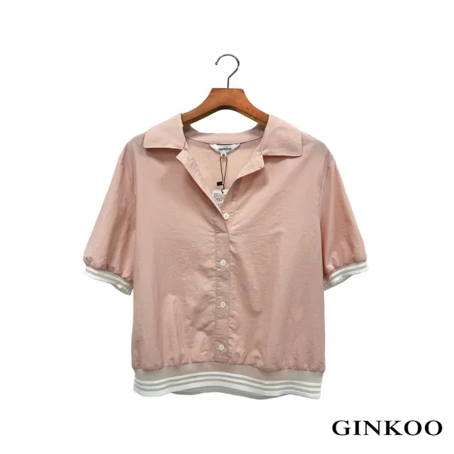 【GINKOO 俊克】透明紗羅紋邊條上衣