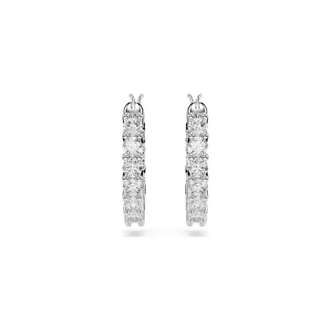 【SWAROVSKI 施華洛世奇】官方直營 Matrix Vittore 大圈耳環 圓形切割 白色 鍍白金色 | 5562126