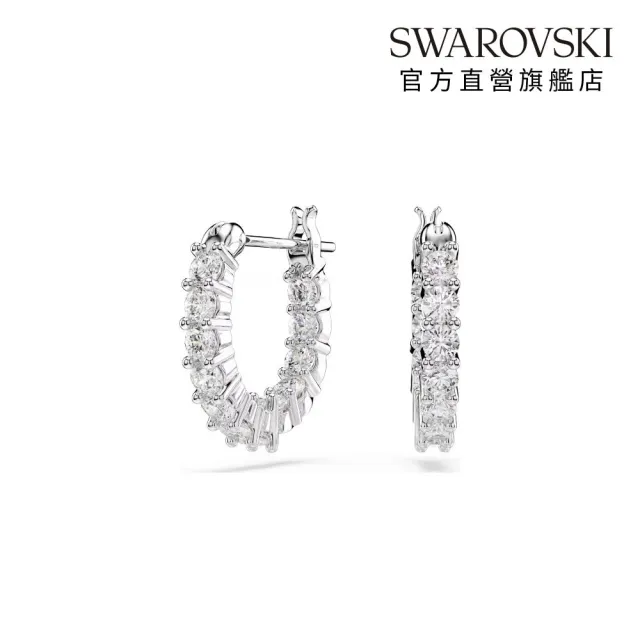 【SWAROVSKI 施華洛世奇】官方直營 Matrix Vittore 大圈耳環 圓形切割 白色 鍍白金色 | 5562126