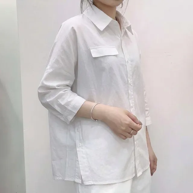 【T2R】TH-休閒百搭條紋衫七分袖-白/藍