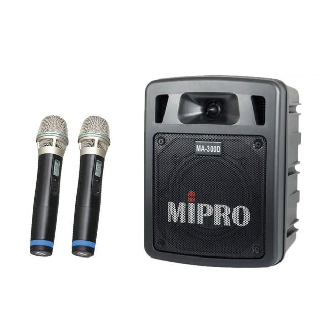 【MIPRO】MA-300D 最新二代藍芽/USB鋰電池 UHF雙頻道迷你無線擴音機+2手握麥克風