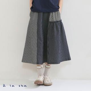 【a la sha】俏皮格子拼接長裙