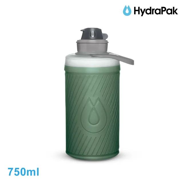 【HydraPak】Flux軟式水瓶GF427｜海松綠 750ml (附提把 摺疊收納)
