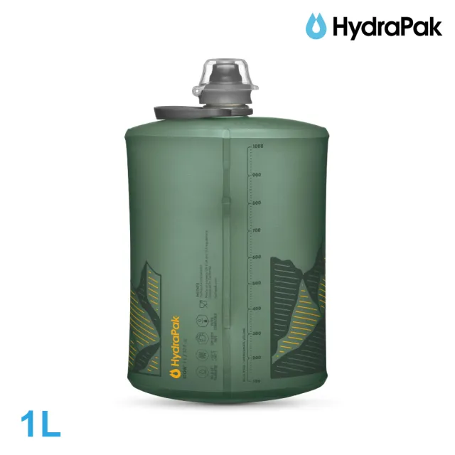 【HydraPak】Stow軟式水壺GS351｜海松綠 1L (附提把 摺疊收納)