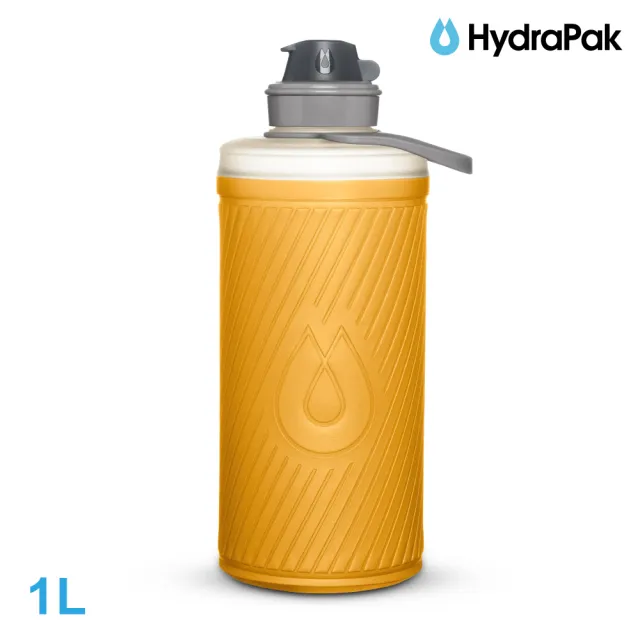 【HydraPak】Flux軟式水瓶GF420｜鬱金黃 1L (附提把 摺疊收納)