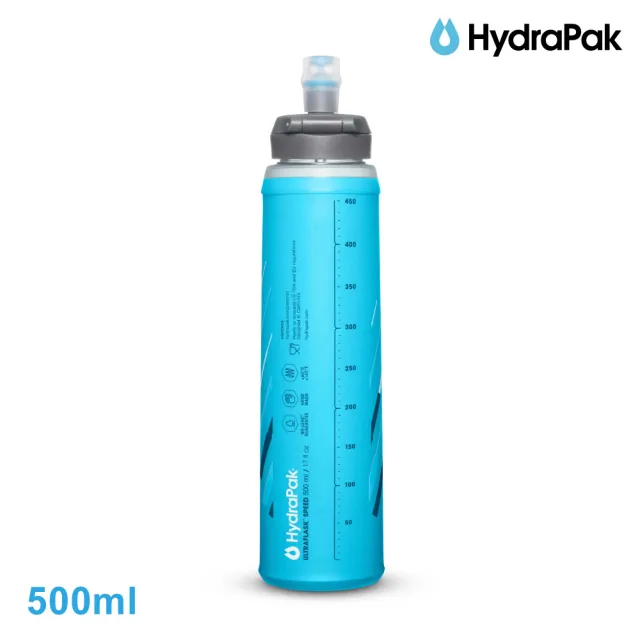 【HydraPak】UltraFlask Speed 越野輕量軟式水瓶 AH156HP｜甜酒藍 500ml (摺疊收納 單手翻蓋)