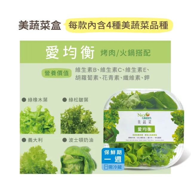 【NICE GREEn 美蔬菜】美蔬菜盒4入含運組送4包沙拉醬(萵苣 生菜 沙拉 蔬菜 防疫健康組)