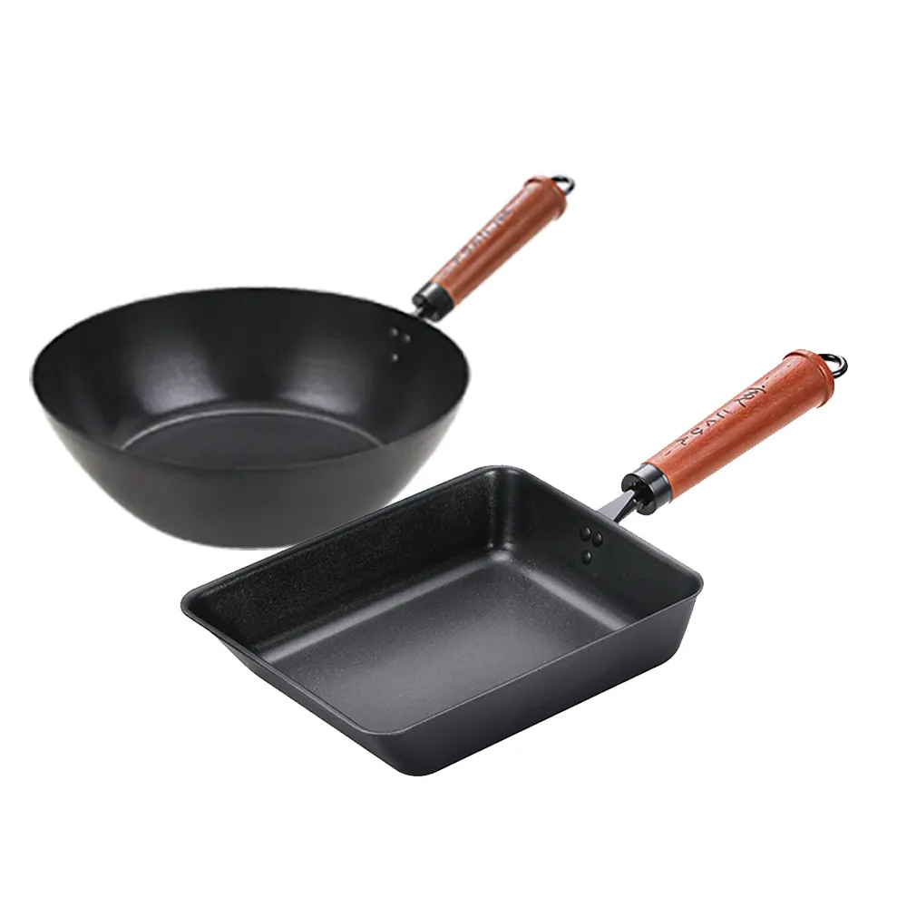 【Quasi】日式佐佐味碳鋼不沾鍋兩件組-深炒鍋30cm+玉子燒鍋(適用電磁爐)