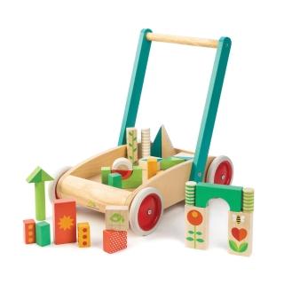【Tender Leaf Toys】繽紛積木學步車(嬰幼兒助步推車-內附29塊堆疊積木)