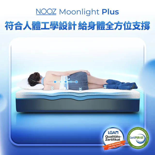 【Lunio】標準單人涼感記憶床+枕3尺x6.2尺x20cm-Nooz Moonlight Plus