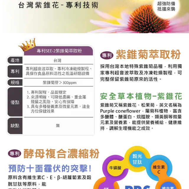 【草本之家】倍速清專利紫錐花膠囊3入組(60粒/入)(專利酵母.綠蜂膠.柑橘.魚腥草.啤酒酵母.紫錐菊)