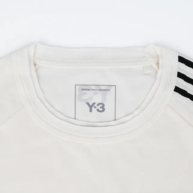 【Y-3 山本耀司】RAW EDGE 三條紋插肩袖短袖T恤(寬鬆/米白)