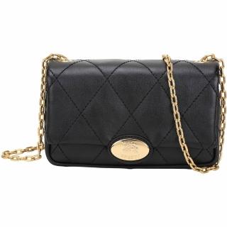 【BURBERRY 巴寶莉】Strand 絎縫小牛皮鍊帶手拿 斜背包(黑色)