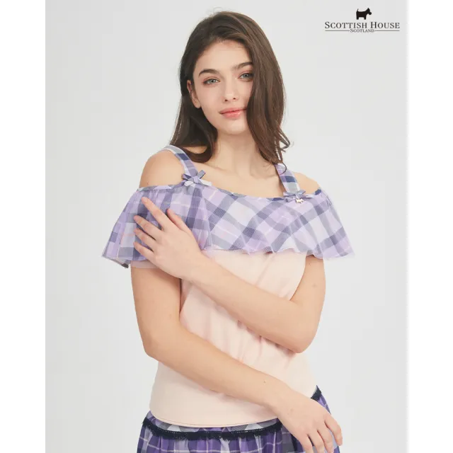 【SCOTTISH HOUSE】荷葉領肩帶短袖上衣-粉/丈青 CHUB1294