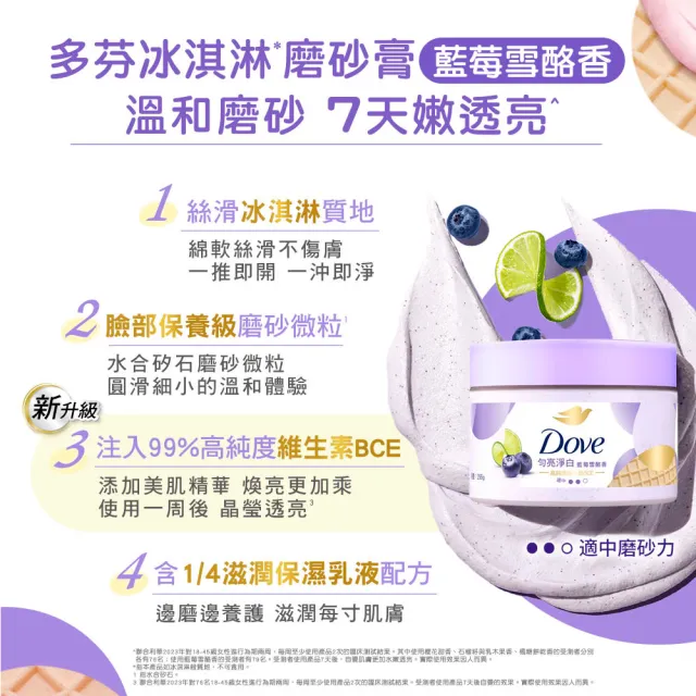 【Dove 多芬】去角質冰淇淋身體磨砂膏特別贈品組298gx2入 (藍莓雪酪香/石榴籽與乳木果香)
