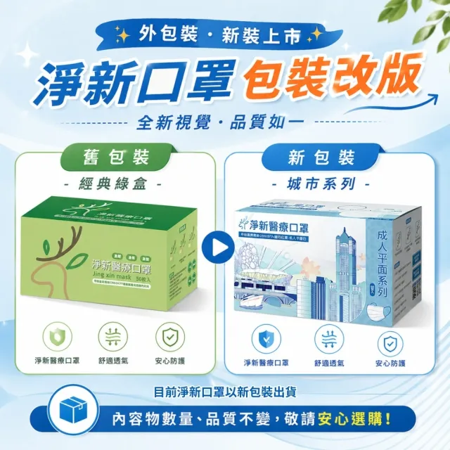 【淨新】6盒組-成人平面醫療口罩(50入 X 6盒)
