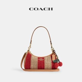 【COACH】蔻馳官方直營 TERI 條紋圖案與掛件裝飾單肩包 側背包 斜背包-IM/紅色/棕黃色(CER34)