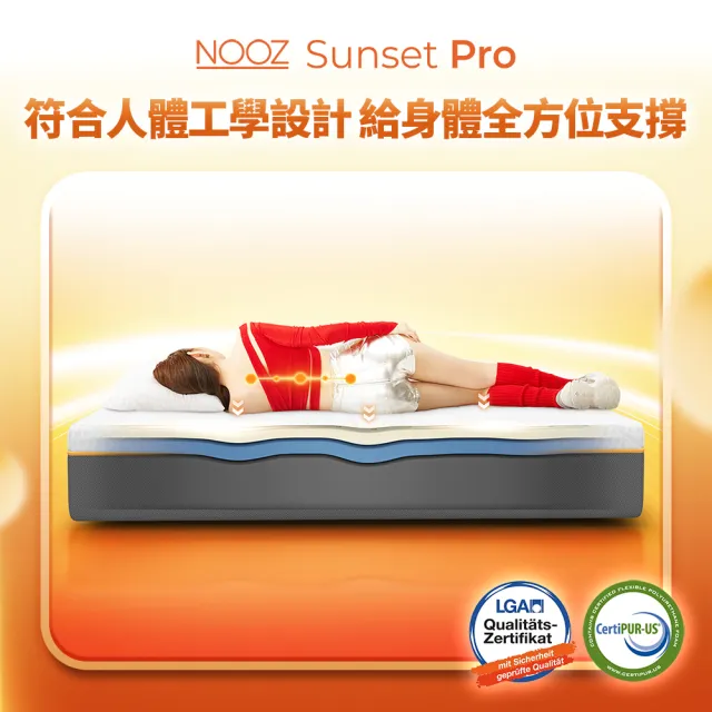 【Lunio】標準雙人防螨抗菌乳膠床墊5尺x6.2尺x24cm-Nooz Sunset Pro