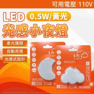 【Osram 歐司朗】2入組 LED 0.5W 朵朵/彎彎 黃光 光感應 壁插 小夜燈(天黑即亮)
