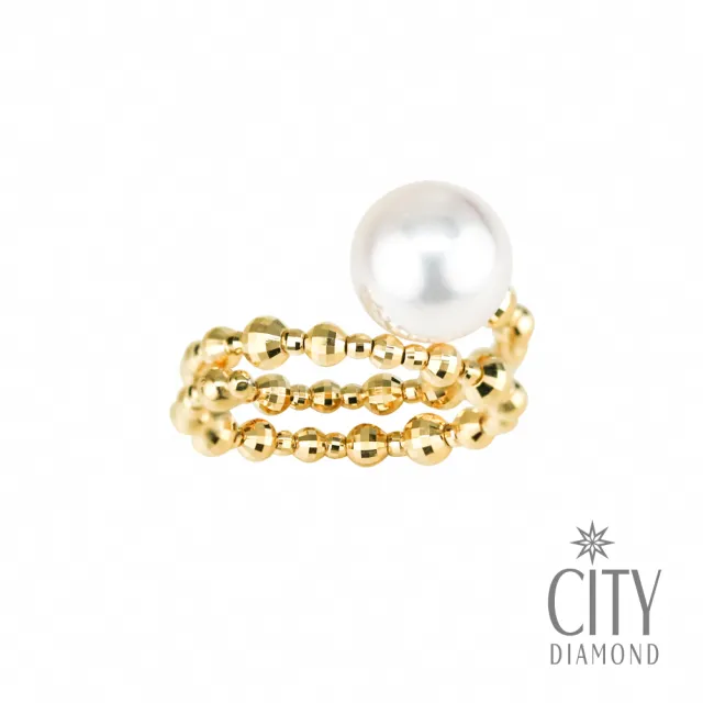 【City Diamond 引雅】18K 日本AKOYA珍珠 8.5-9mm 雙層 可調式 戒指 (東京Yuki系列)