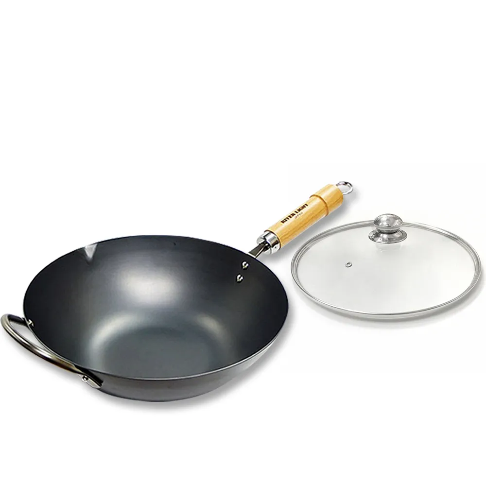 【PREMIUM 極】不易生鏽窒化鐵北京鍋33cm超值兩件組(高品質玻璃鍋蓋+北京鍋/日本製極鐵鍋無塗層)