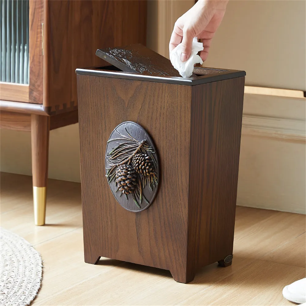 【超微米】木質垃圾桶 家用大容量垃圾筒 浮雕收納桶 客廳廢紙簍 裝飾型垃圾筒 廚房防臭廢紙桶(雙桶垃圾筒)