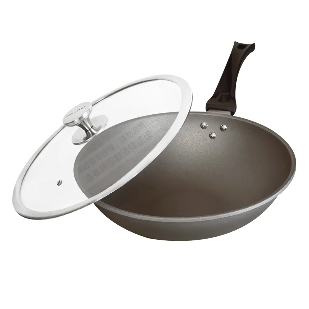 【Top Chef 頂尖廚師】鈦合金頂級中華33cm不沾炒鍋 附鍋蓋贈木鏟(台灣製｜不沾鍋｜炒鍋｜不沾炒鍋)