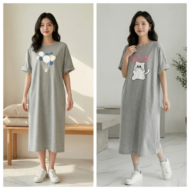 【ASister 小姊姊】現貨在庫★女裝｜休閒洋裝☆*灰色特輯*中大尺碼中長版連身裙( S-5XL)#AS2390