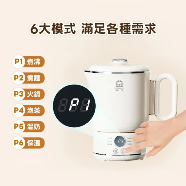 JINKON晶工 0.9L雙電壓旅行電碗/萬用鍋/快煮壺/料理鍋/電火鍋/美食鍋 JK-321