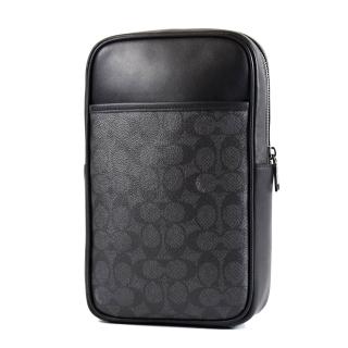 【COACH】男款 緹花LOGO防刮方型拉鍊胸包-灰黑
