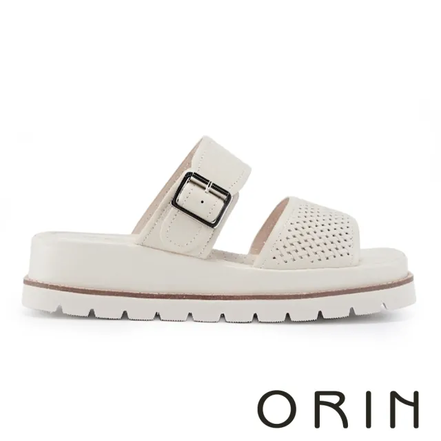 【ORIN】嚴選羊皮鏤空厚底拖鞋 米白