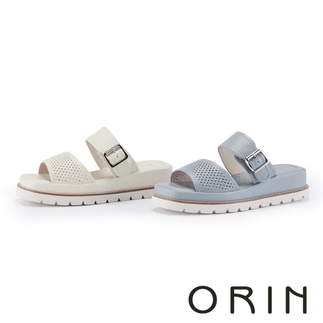 【ORIN】嚴選羊皮鏤空厚底拖鞋 米白