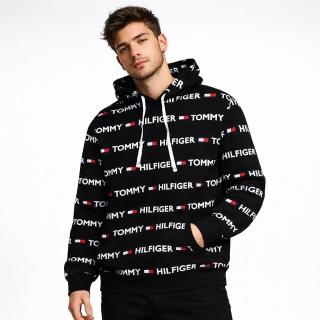 【TOMMY HILFIGER】滿版LOGO 秋季薄款 帽T/大學T