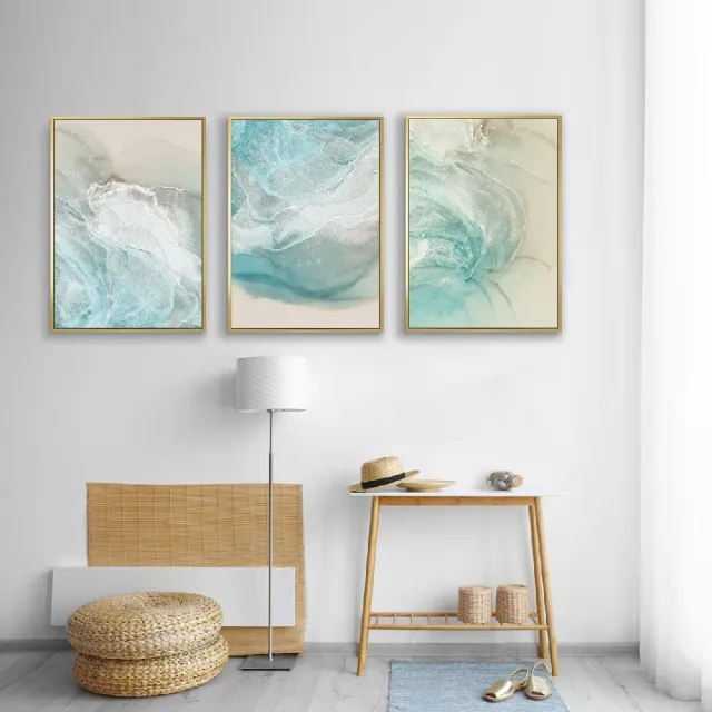 【菠蘿選畫所】自然海浪抽象掛畫三幅聯畫組合-42x60cm(畫/臥房掛畫/居家佈置/藝廊牆/餐廳掛畫/民宿裝飾畫)