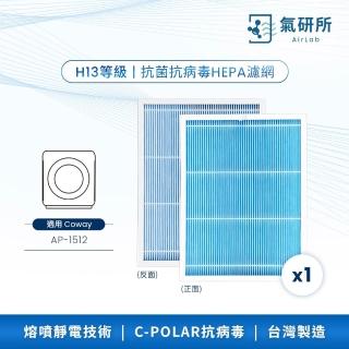 【AirLab 氣研所】H13 HEPA抗菌抗病毒濾網 1片裝(適用Coway AP-1512)
