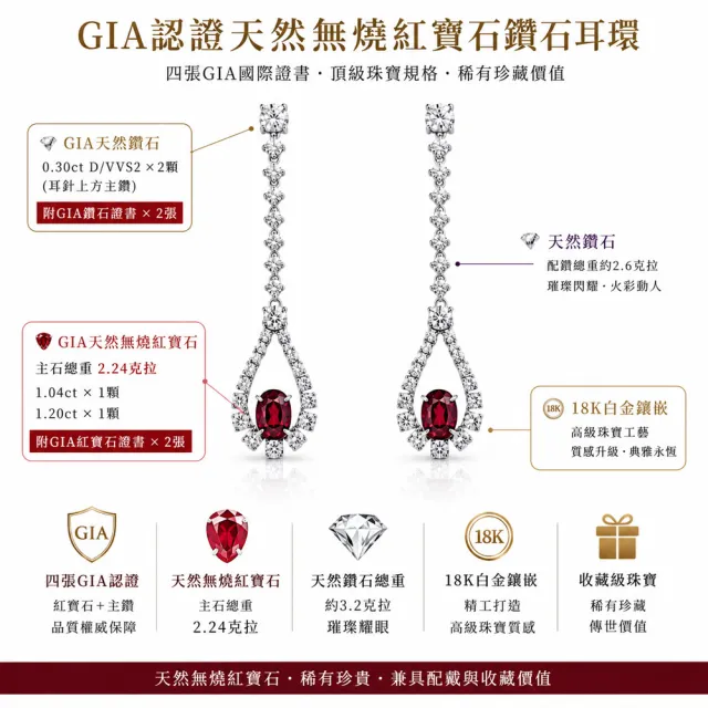 【CTJ澳洲珠寶集團】GIA2克拉天然無燒紅寶石鑽石耳環