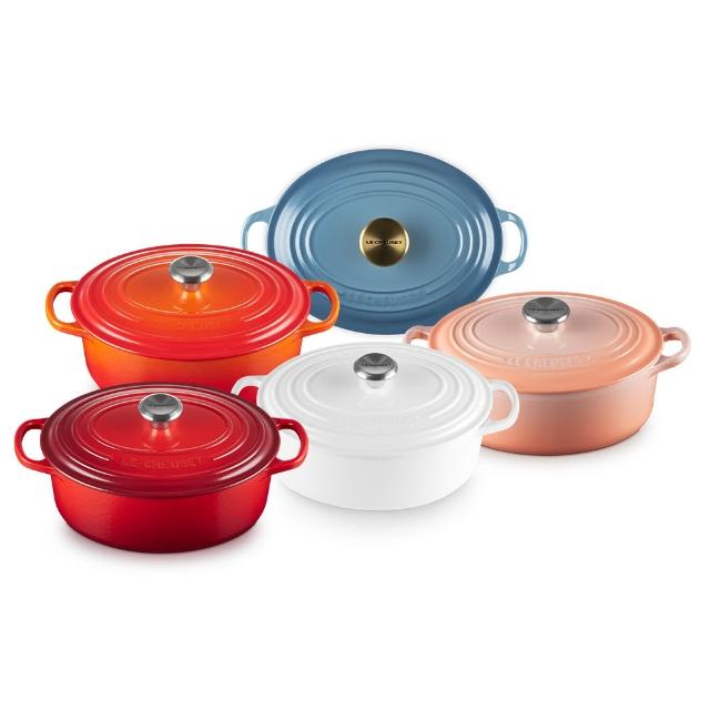 【Le Creuset】琺瑯鑄鐵鍋橢圓鍋23cm(藍色迷霧/櫻桃紅/蜜桃橙/火焰橘/雪花白 5色選1)