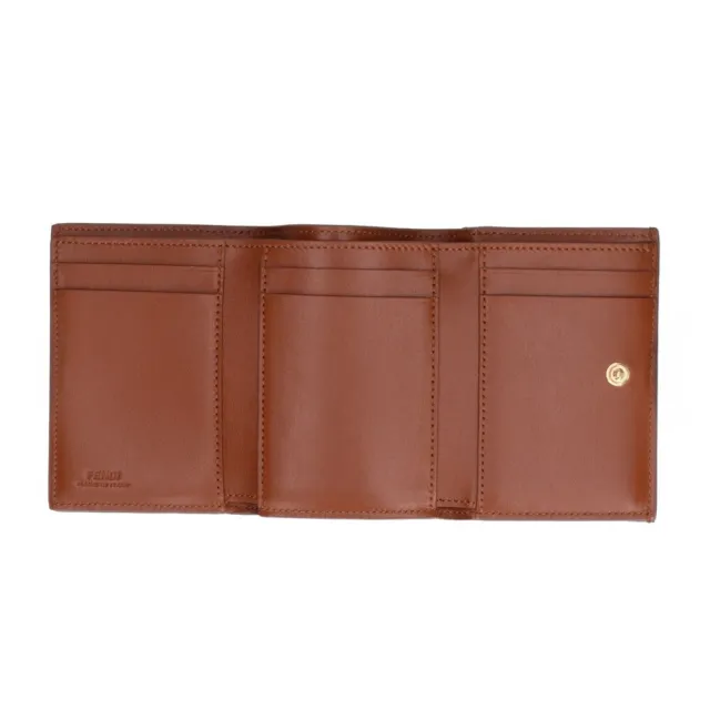 【FENDI 芬迪】Tri-fold FF Diamonds 微型 三摺 皮夾 零錢包 卡夾 短夾 馬鞍棕色 8M0559ALV4F1URW