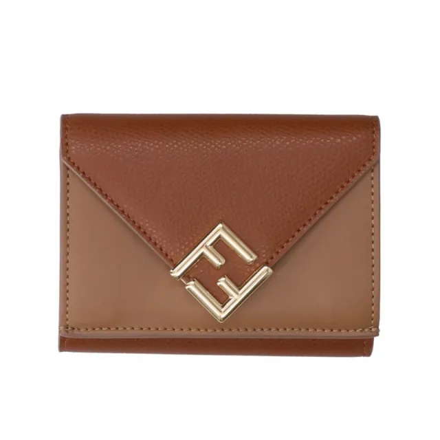 【FENDI 芬迪】Tri-fold FF Diamonds 微型 三摺 皮夾 零錢包 卡夾 短夾 馬鞍棕色 8M0559ALV4F1URW
