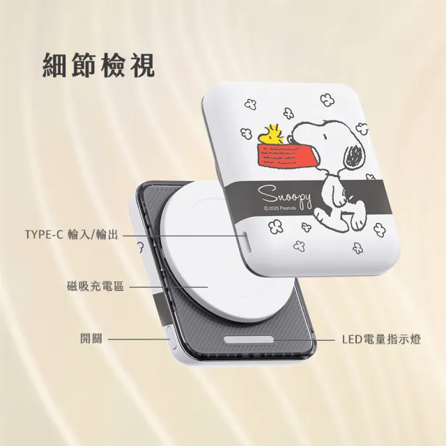 【SNOOPY 史努比】晶磁磁吸行動電源 5000mAh(Magsafe/P-161)