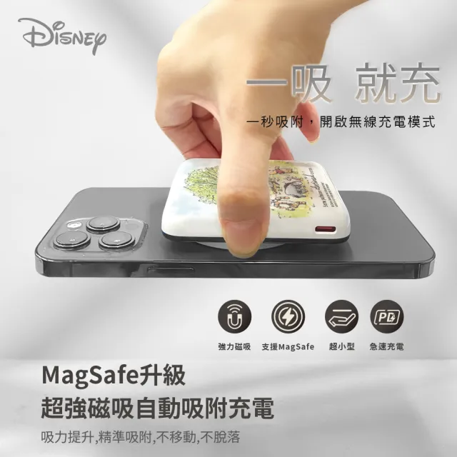 【Disney 迪士尼】磁吸無線充晶磁行動電源 10000mAh (Magsafe/維尼/三眼怪/P-162)