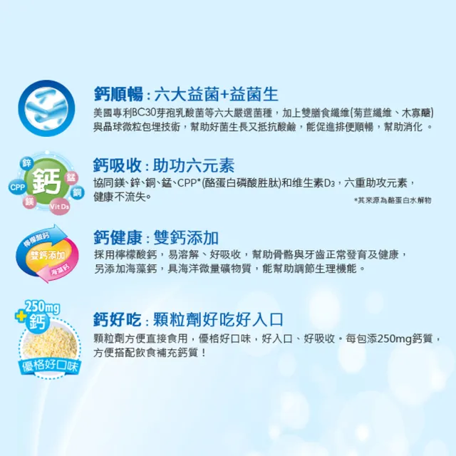 【我的健康日記】六效乳酸菌高鈣配方2盒組(共60包 常順暢 鈣健康 雙鈣添加)