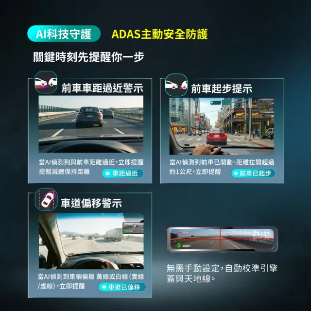 【PX 大通】3年保固送安裝SONY前後雙鏡AI行車記錄器2K電子後視鏡 真HDR紀錄器 GPS區間測速(Ai17 PRO)