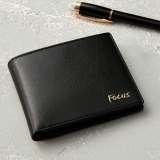 【FOCUS】真皮時尚黑男短夾｜輕薄左右翻設計 真皮皮夾 FGB2206(義大利植鞣革/頭層牛皮)