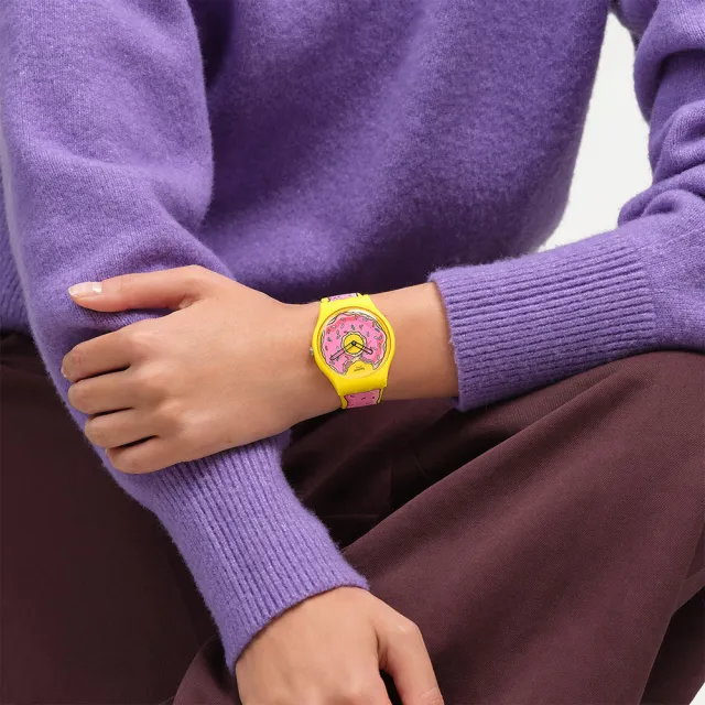 【SWATCH】SECONDS OF SWEETNESS 辛普森家庭/甜甜圈錶/經典手錶/男錶/女錶/瑞士製造 SO29Z134(41mm)
