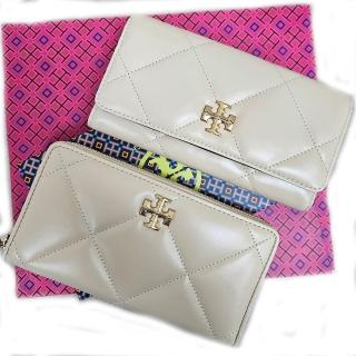 【TORY BURCH】tb Kira經典LOGO小香風菱格絎縫皮革翻蓋磁吸扣式/拉鍊長夾禮盒組送禮原廠紙袋